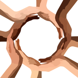 circle of hands of different shades